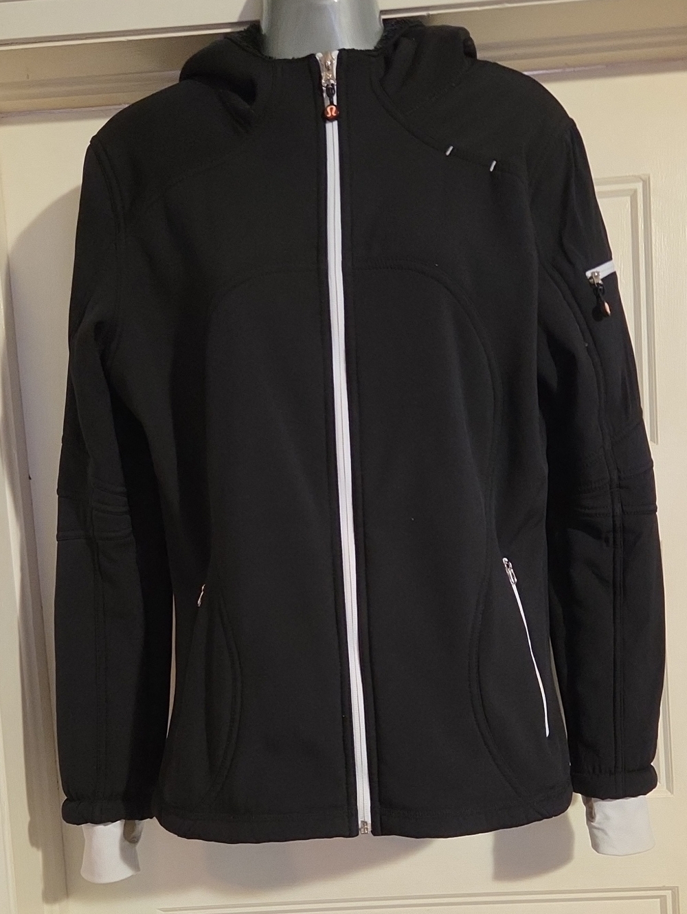 lululemon athletica Black Hooded Zip Utility Jacket with White Trim